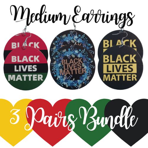 3 Pairs MEDIUM Black Lives Matter Statement Dangle Drop Wood Earrings Bundle