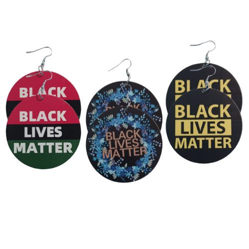 3 Pairs MEDIUM Black Lives Matter Statement Dangle Drop Wood Earrings Bundle