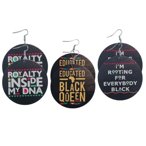 3 Pairs MEDIUM Royalty Black Queen Statement Dangle Drop Wood Earrings Bundle