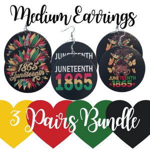 3 Pairs MEDIUM Juneteenth Statement Dangle Drop Wood Earrings Bundle