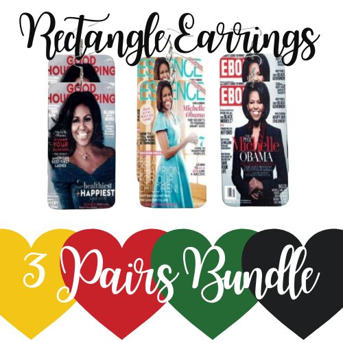 3 Pairs Rectangle Michelle Obama Statement Dangle Drop Wood Earrings Bundle