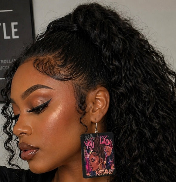 Sis You Lack Nothing Rectangle Statement Dangle Wood Earrings