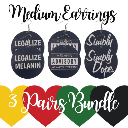 3 Pairs MEDIUM Black White Statement Dangle Drop Wood Earrings Bundle