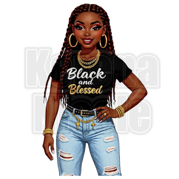 Black and Blessed Braided Queen Clip Art for Fashion, Invitations, or Decor PNG Format Instant Digital Download Perfect for DIY Projects