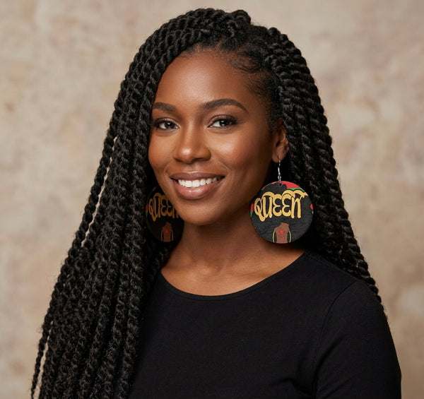 QUEEN Afro Chic Statement Dangle Wood Earrings