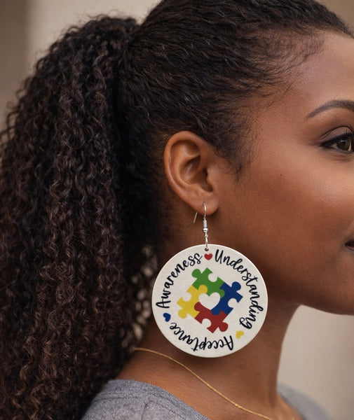 Autism Awareness Statement Dangle Wood Earrings