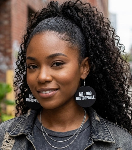 Me plus GOD Unstoppable Statement Dangle Wood Earrings