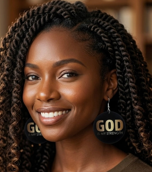 GOD Is My Strength Statement Dangle Wood Earrings