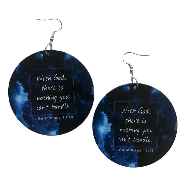 With GOD There Is Nothing You Can’t Handle Statement Dangle Wood Earrings