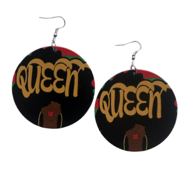 QUEEN Afro Chic Statement Dangle Wood Earrings