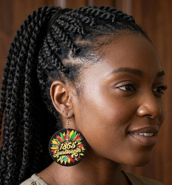 Sunflower 1865 Juneteenth Statement Dangle Wood Earrings