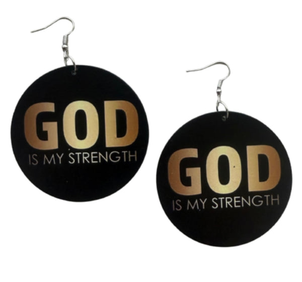 GOD Is My Strength Statement Dangle Wood Earrings