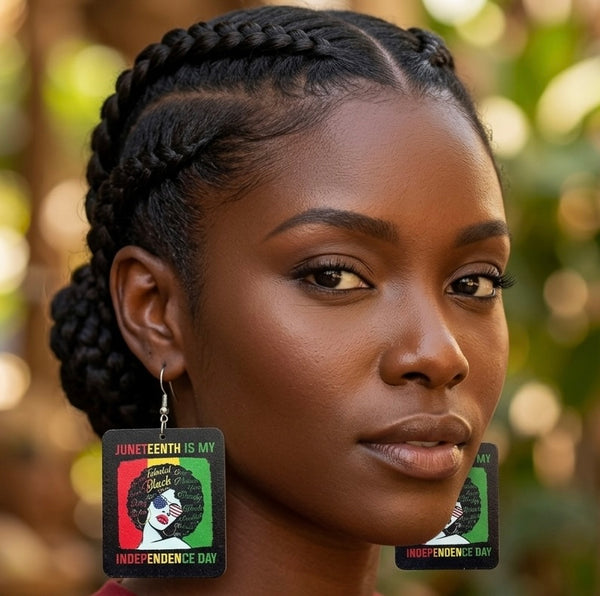 Afro Queen Juneteenth Is My Independence Day 1865 Rectangle Statement Dangle Wood Earrings