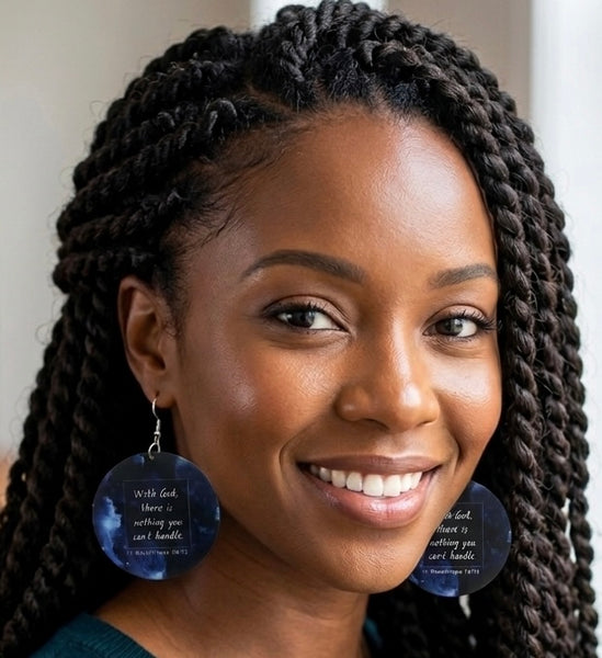 With GOD There Is Nothing You Can’t Handle Statement Dangle Wood Earrings
