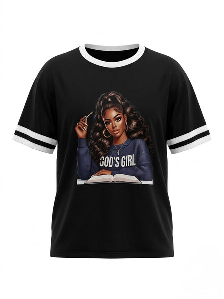 GOD'S GIRL Black White Stripe Short Sleeve Tshirt 3XL