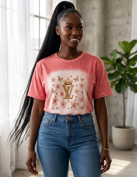 Blush Pink Handmade Designed Distressed Bleach Graphic Short Sleeve Tshirt XL