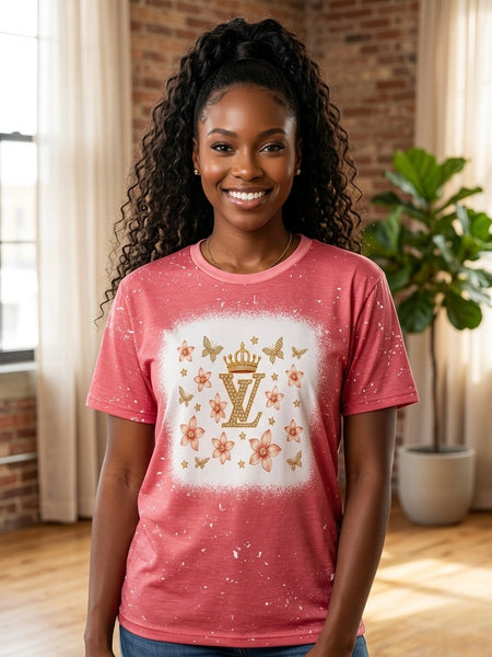 Blush Pink Handmade Designed Distressed Bleach Graphic Short Sleeve Tshirt XL