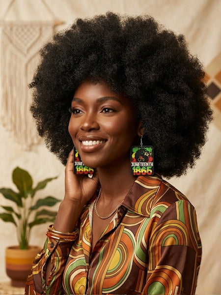 Butterfly Afro Juneteenth 1865 Rectangle Statement Dangle Wood Earrings