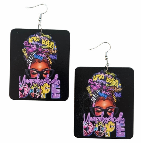 Unapologetically Dope Rectangle Statement Dangle Wood Earrings