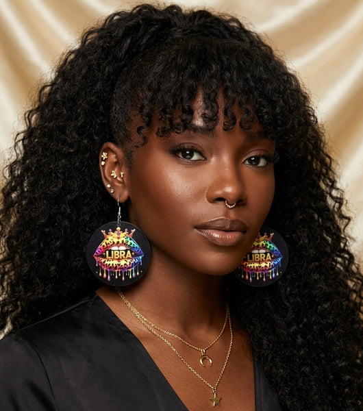 LIBRA Zodiac Statement Dangle Wood Earrings