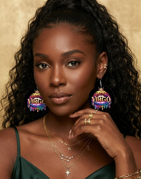 VIRGO Zodiac Statement Dangle Wood Earrings