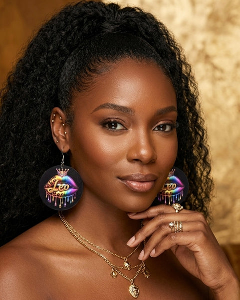 LEO Zodiac Statement Dangle Wood Earrings