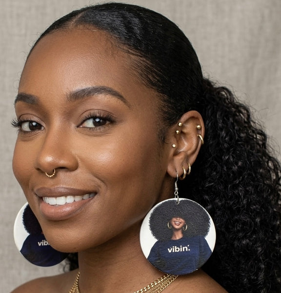 VIBIN Afro Queen Statement Dangle Wood Earrings