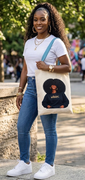 VIBIN Afro Queen Travel Custom Reusable Cotton Tote Bag