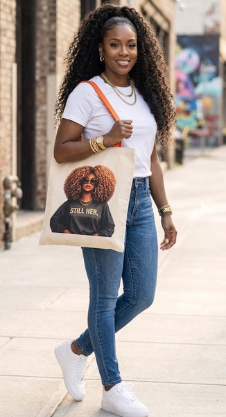 STILL HER Afro Queen Travel Custom Reusable Cotton Tote Bag