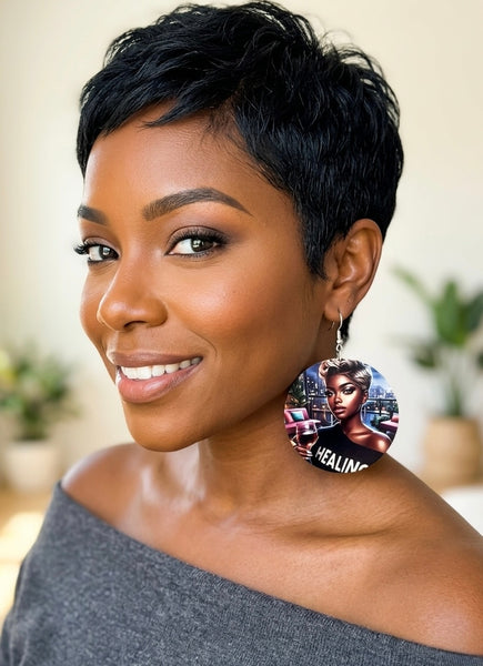 HEALING Melanin Queen Statement Dangle Wood Earrings
