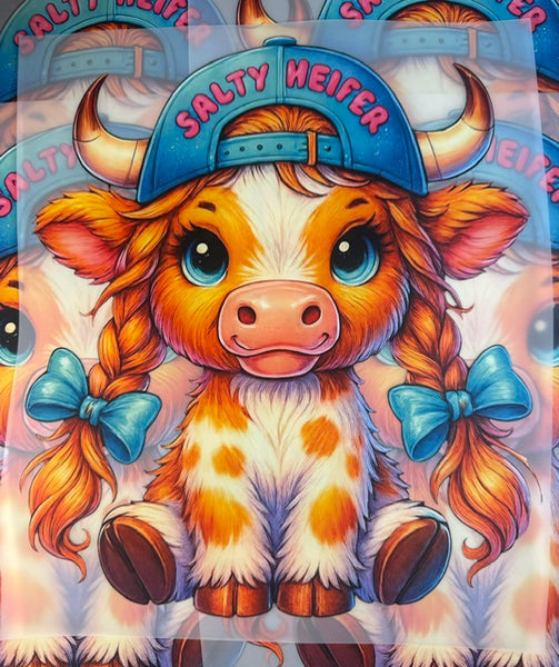 Ready To Press DTF Transfer -  Highland Cow Salty Heifer (1 Piece)