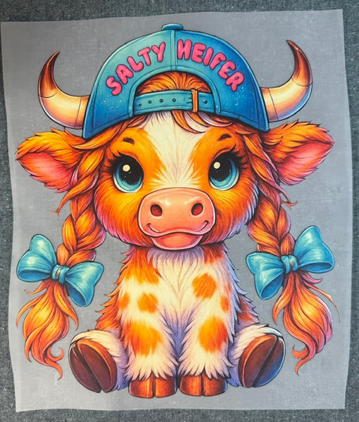 Ready To Press DTF Transfer -  Highland Cow Salty Heifer (1 Piece)