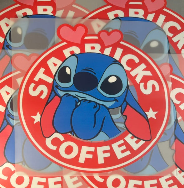 Ready To Press DTF Transfer - Stitch Hearts Coffee (1 Piece)