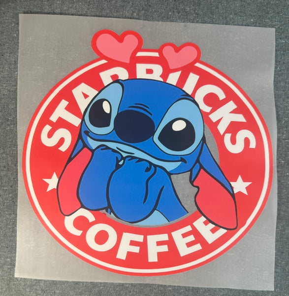 Ready To Press DTF Transfer - Stitch Hearts Coffee (1 Piece)