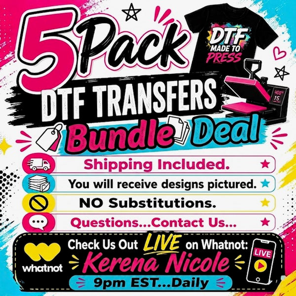 DTF Transfer Bundle – Assorted Ready Press Designs (5 Pack) Brown HK & Them