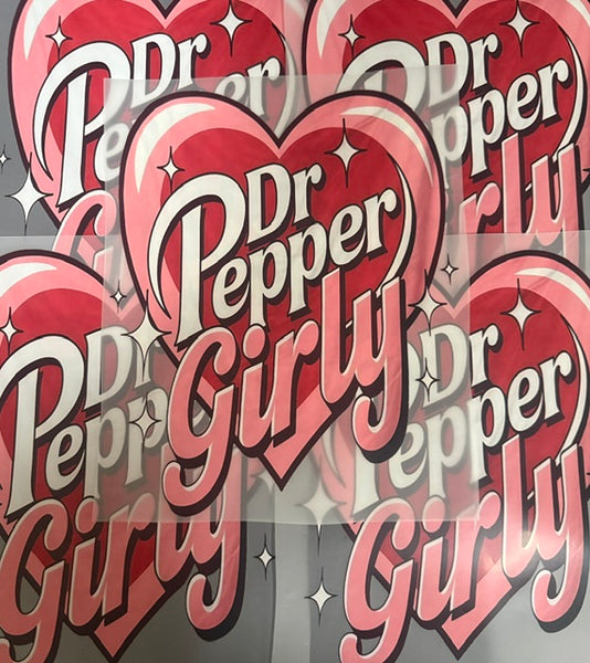 Ready To Press DTF Transfer - Dr Pepper Girly Heart (1 Piece)