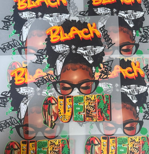 Ready To Press DTF Transfer - Messy Bun Black Queen (1 Piece)