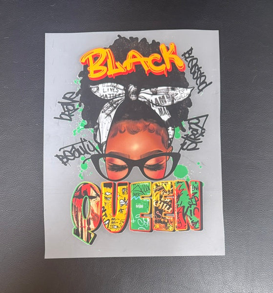 Ready To Press DTF Transfer - Messy Bun Black Queen (1 Piece)