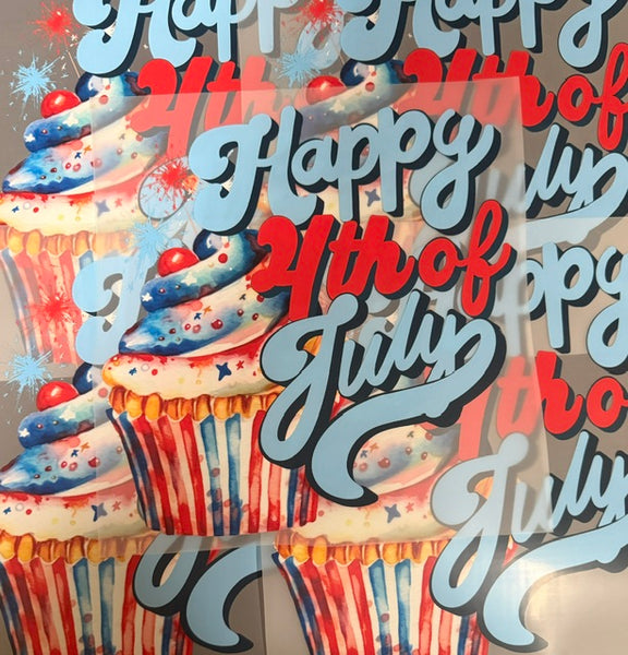 Ready To Press DTF Transfer - Happy 4th of July Cupcake (1 Piece)