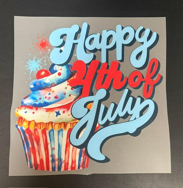 Ready To Press DTF Transfer - Happy 4th of July Cupcake (1 Piece)