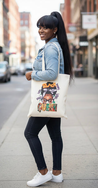 Black Queen Messy Bun Reusable Market Tote Bag