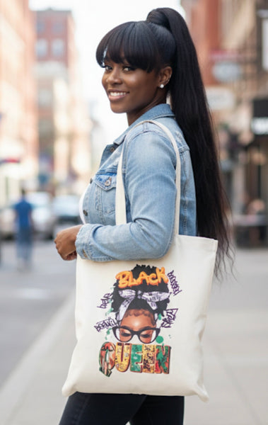 Black Queen Messy Bun Reusable Market Tote Bag