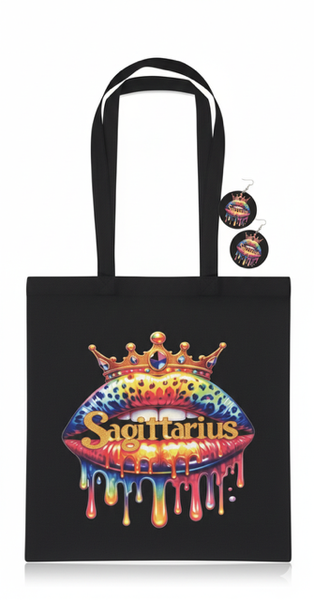 ZODIACS Earrings and Cotton Reusable Market Tote Bag Set