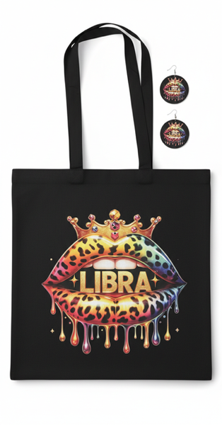 ZODIACS Earrings and Cotton Reusable Market Tote Bag Set