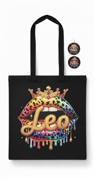 ZODIACS Earrings and Cotton Reusable Market Tote Bag Set