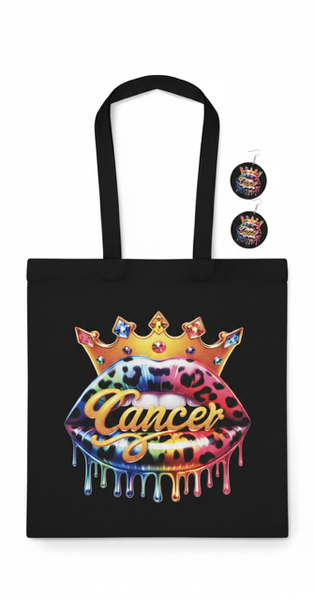 ZODIACS Earrings and Cotton Reusable Market Tote Bag Set