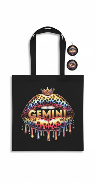 ZODIACS Earrings and Cotton Reusable Market Tote Bag Set