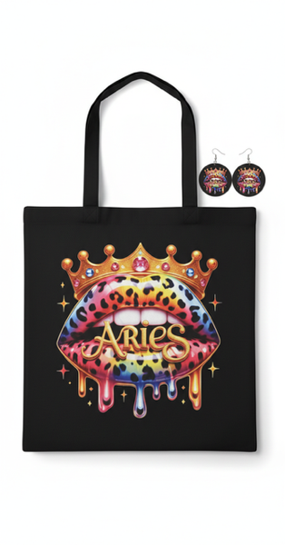 ZODIACS Earrings and Cotton Reusable Market Tote Bag Set