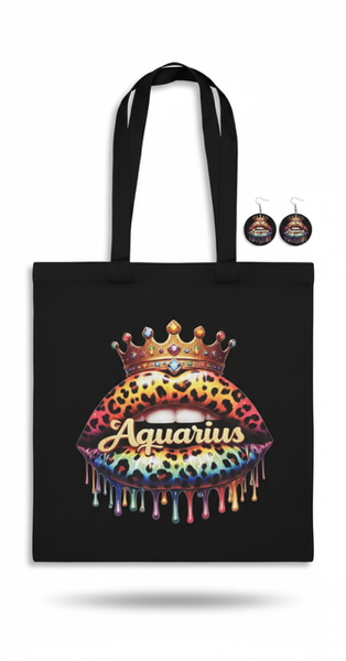 ZODIACS Earrings and Cotton Reusable Market Tote Bag Set