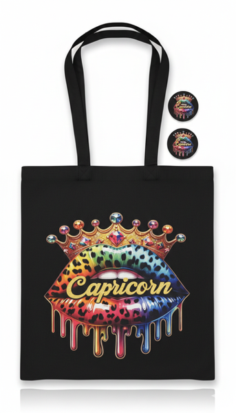 ZODIACS Earrings and Cotton Reusable Market Tote Bag Set